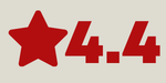 4.4 out of 5 star rating in red writing on a tan background