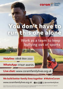 Teen boy about to start a running race poster for anti bullying