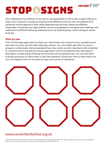 Stop sign anti bullying week resource created by Coram Family Lives