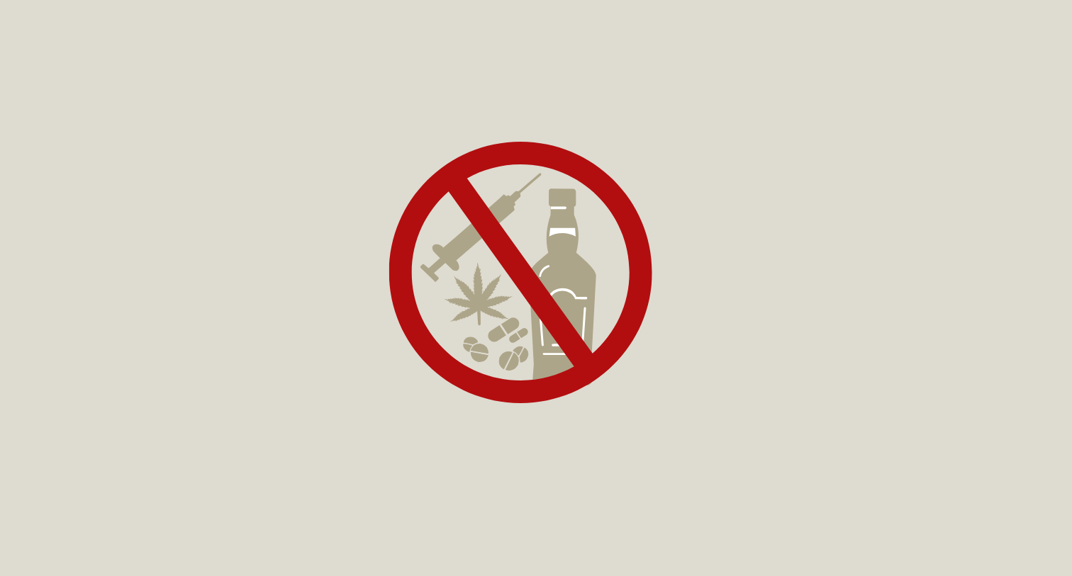 Tan background and graphic of drugs and alcohol in a stop sign