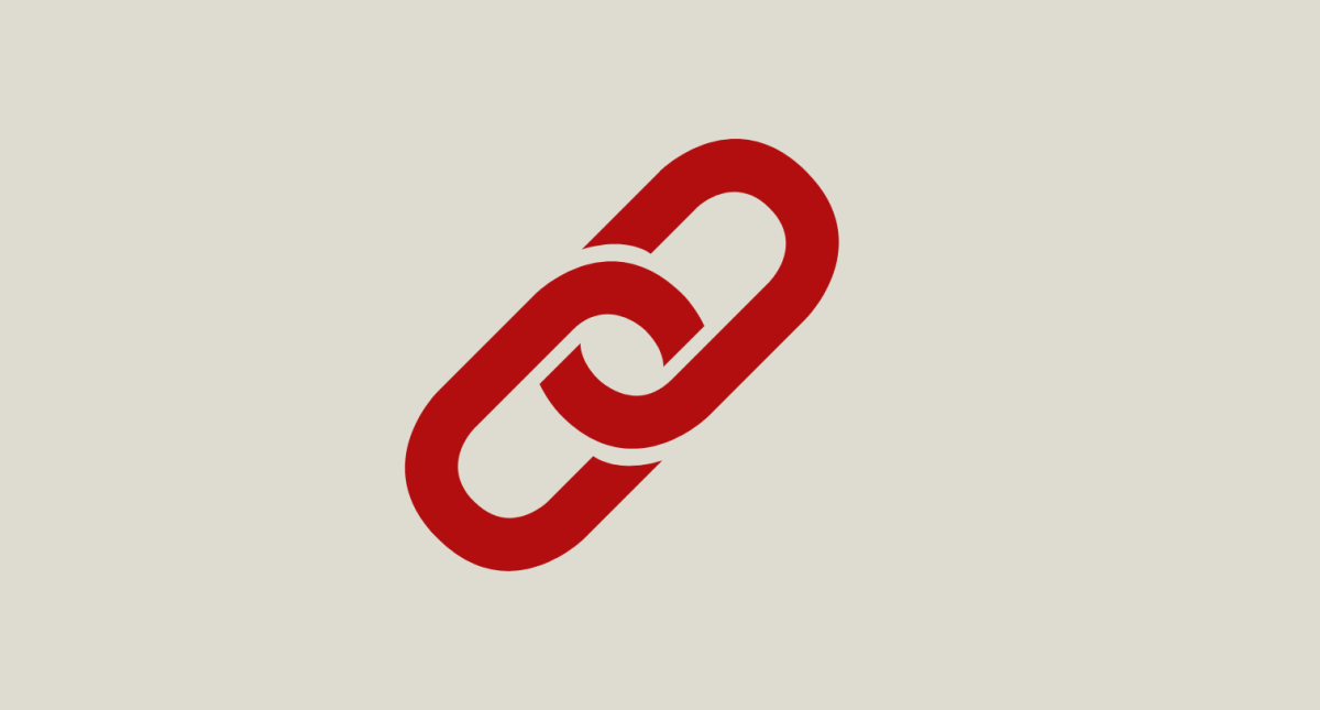 Plain tan background with graphic of a red link