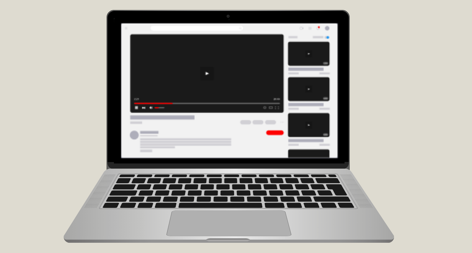 laptop on blank background with a youtube video on the screen